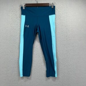 Under Armour Leggings Womens Small Blue HeatGear Compression Colorblock Athletic